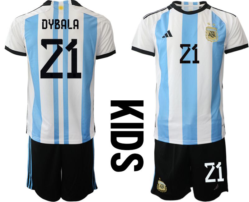 Youth 2022 World Cup National Team Argentina home white #21 Soccer Jerseys->youth soccer jersey->Youth Jersey